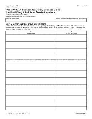 Michigan Business Tax Unitary Business Group Combined Filing Schedule
