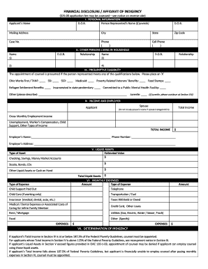 Financial Disclosure Affidavit of Indigency