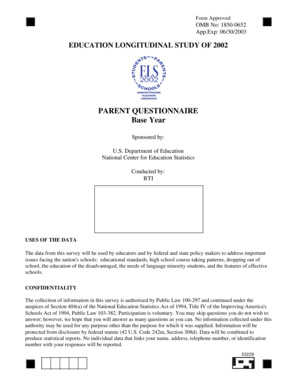 Education Longitudinal Study 2002 Parent Questionnaire