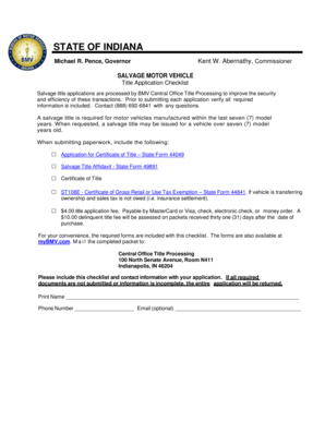 Indiana Salvage Motor Vehicle Title Application Checklist