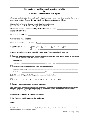 Contractor’s Certification of Insuring Liability for Workers’ Compensation in Virginia