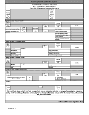 Certificate of Liability Insurance