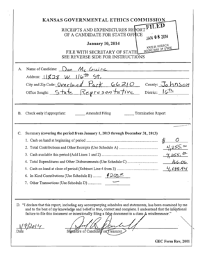 Kansas Candidate Receipts and Expenditures Report