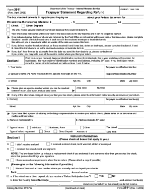 IRS Form 3911 Taxpayer Statement Regarding Refund