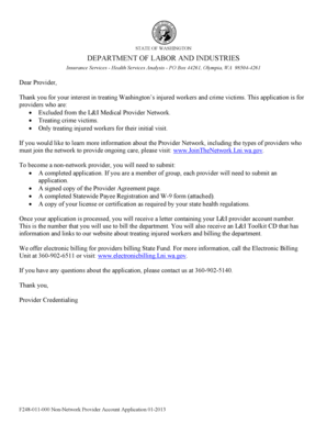 Washington Non-Network Provider Account Application