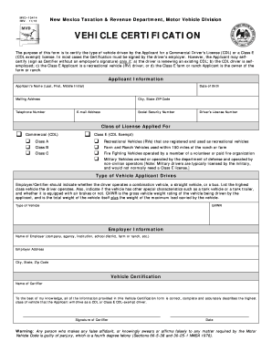 New Mexico Vehicle Certification Form