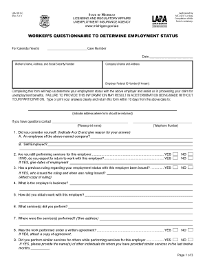 Michigan Worker's Questionnaire for Employment Status