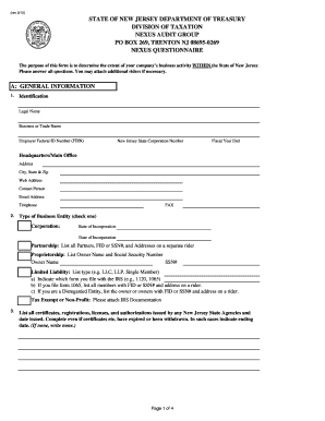 new jersey nexus questionnaire