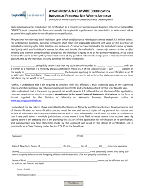 NYS MWBE Certification Personal Net Worth Affidavit