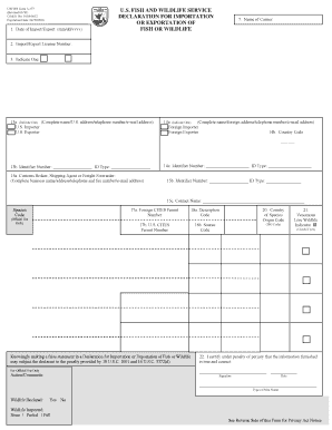 USFWS Form 3-177 Declaration for Importation or Exportation of Fish or Wildlife
