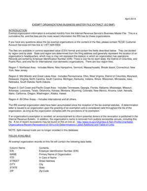 IRS Exempt Organizations Business Master File Extract
