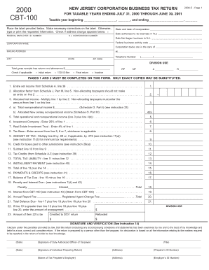 New Jersey Corporation Business Tax Return