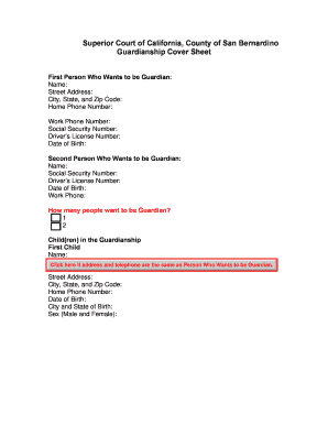 California Guardianship Cover Sheet