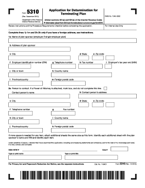IRS Form 5310 Terminating Plan Application