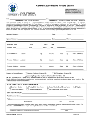 Florida Central Abuse Hotline Record Search Form