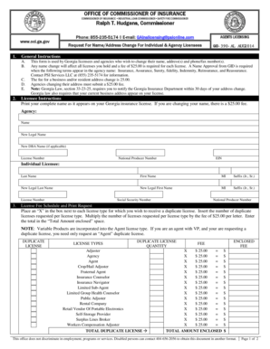 Georgia Insurance License Name/Address Change Form