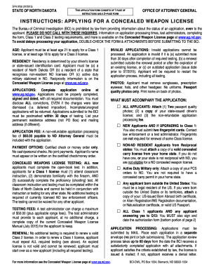 North Dakota Concealed Weapon License Application