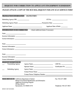 Request for Correction to Applicant Fingerprint Submission