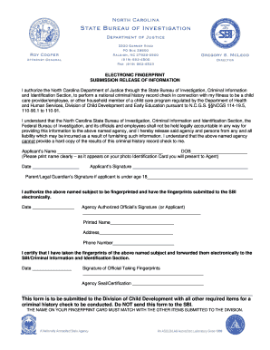 North Carolina Child Care Provider Fingerprint Release Form