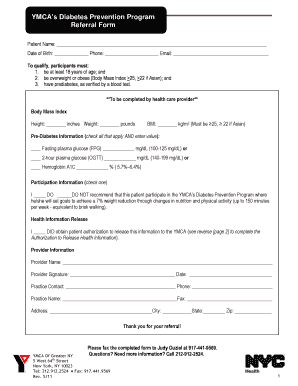 YMCA Diabetes Prevention Program Referral Form