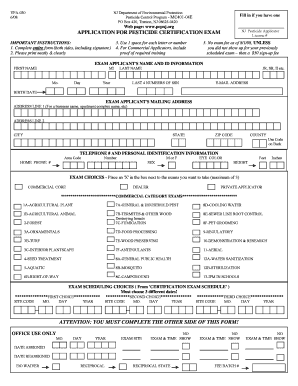 NJ Pesticide Certification Exam Application
