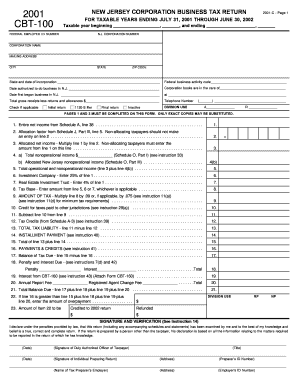 New Jersey Corporation Business Tax Return
