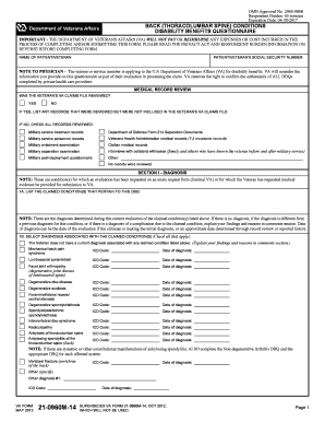 Disability Benefits Questionnaire for Back Conditions