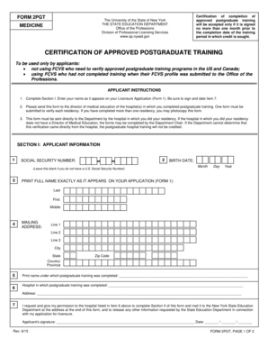 Form 2PGT Certification of Postgraduate Training