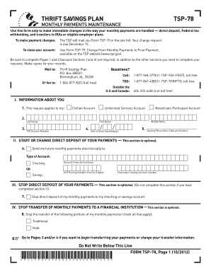 TSP-78 Monthly Payments Maintenance Form