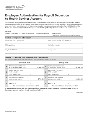 Employee Authorization for Payroll Deduction to Health Savings Account