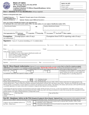 Idaho Combined Substitute W-9/Direct Deposit/Remittance Advice Authorization Form