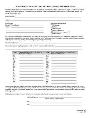 Uniform Sales & Use Tax Certificate