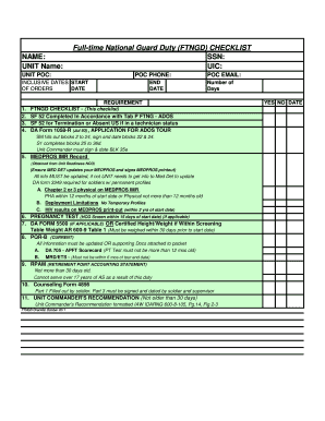 Full-time National Guard Duty Checklist
