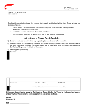 New Jersey Vessel Title Application
