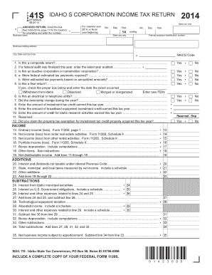 Idaho Corporation Income Tax Return 2014