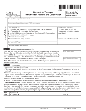 IRS Form W-9 Request for Taxpayer Identification Number and Certification