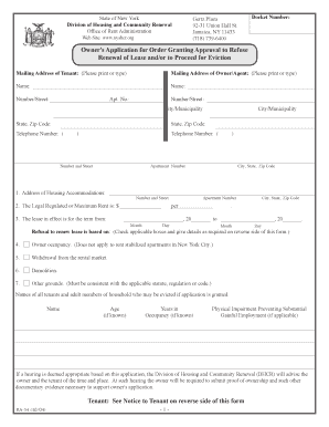New York Owner's Application for Lease Renewal Refusal