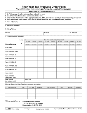 IRS Prior Year Tax Products Order Form