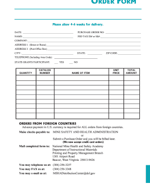 Mine Safety Order Form