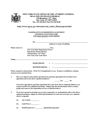 New York Cooperative/Condominium Offering Questionnaire