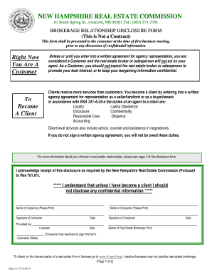 New Hampshire Brokerage Relationship Disclosure Form
