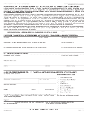 Petición para la transferencia de la aprobación de antecedentes penales