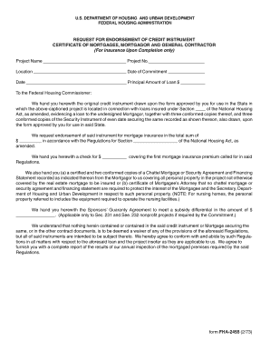 FHA Request for Endorsement of Credit Instrument