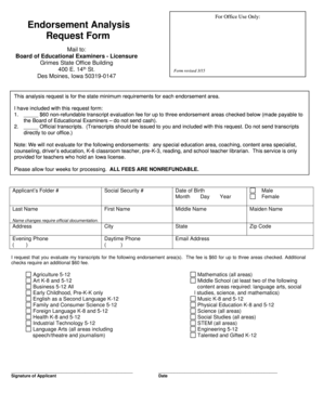 Iowa Endorsement Analysis Request Form