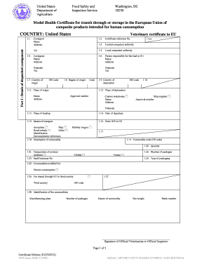 US Veterinary Certificate for EU Transit of Composite Products