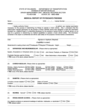 Delaware Driver Medical Report Form