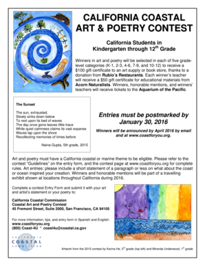 California Coastal Art & Poetry Contest Entry Form