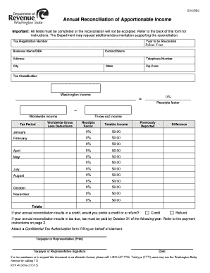 Washington Annual Reconciliation of Apportionable Income