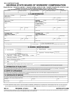 Georgia Workers' Compensation Notice of Claim