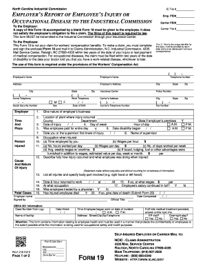North Carolina Employer's Report of Employee Injury